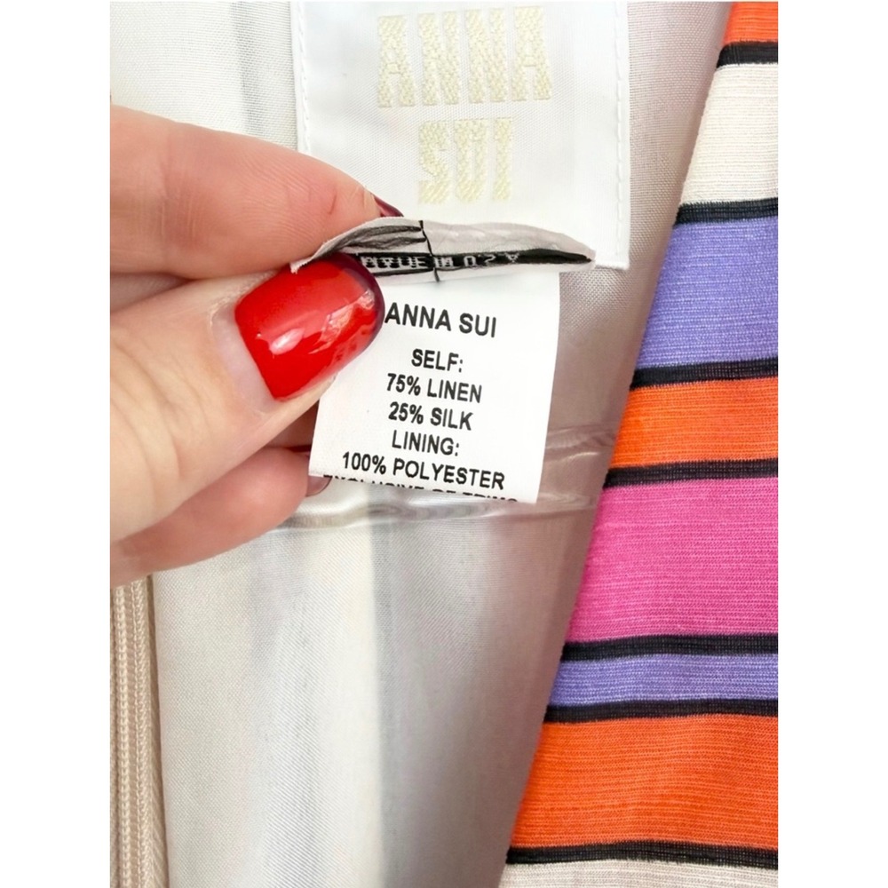 Anna Sui Dazzling Dahlia Stripe Dress Azalea Silk Linen Size 6 - Picture 4 of 5